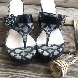 Black coach logo sandal wedges 8!